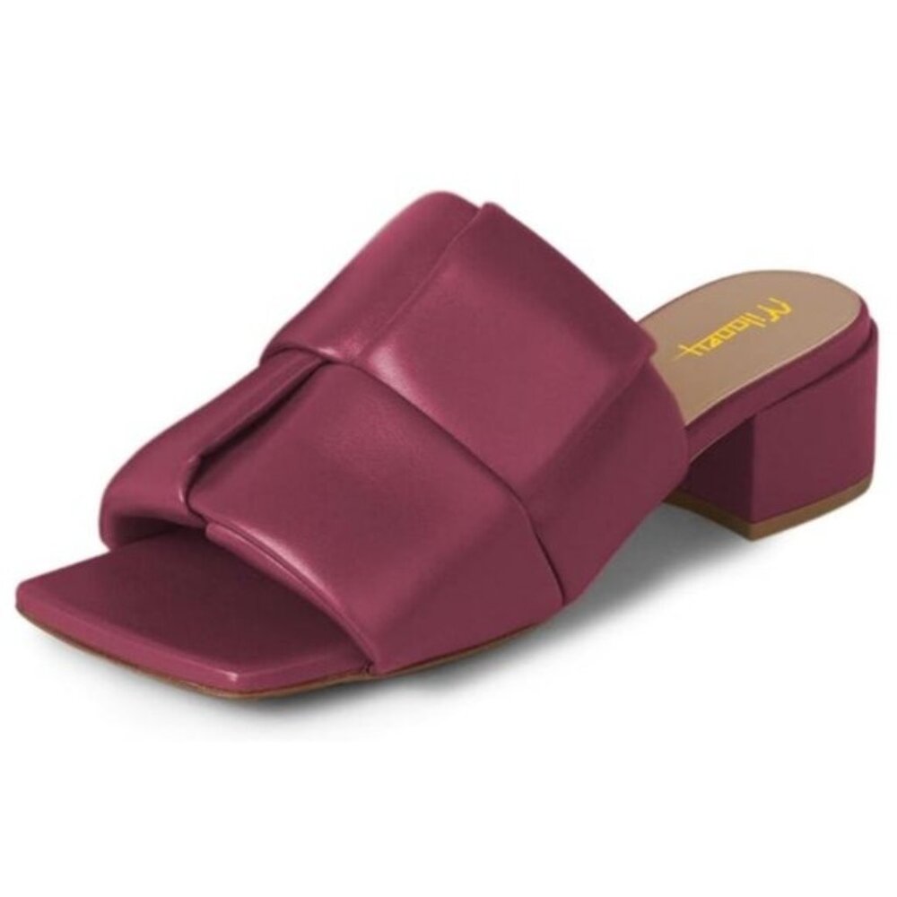 Milooey shoes Women's Fashion Square Toe Mules Chunky Block Low Heels Magenta